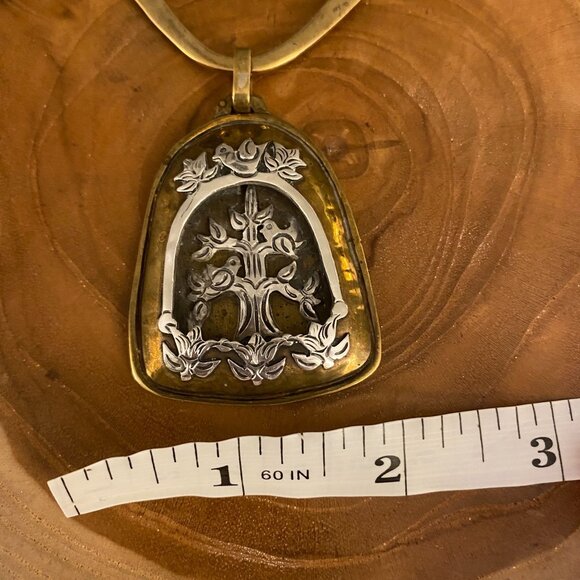 RETIRED Jeep Collins Tree of Life Shadowbox Necklace, Brass, 20" - Picture 3 of 5
